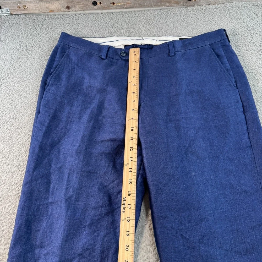 Hawes And‎ Curtis Pant Men's 36x29 Blue Linen Dress Straight Slacks Trouser